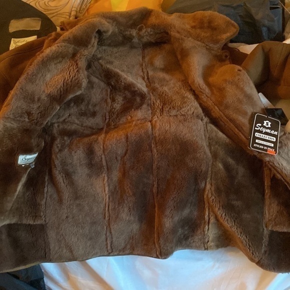 Unisex Suede leather winter coat super warm brown color coat collection - Picture 2 of 10